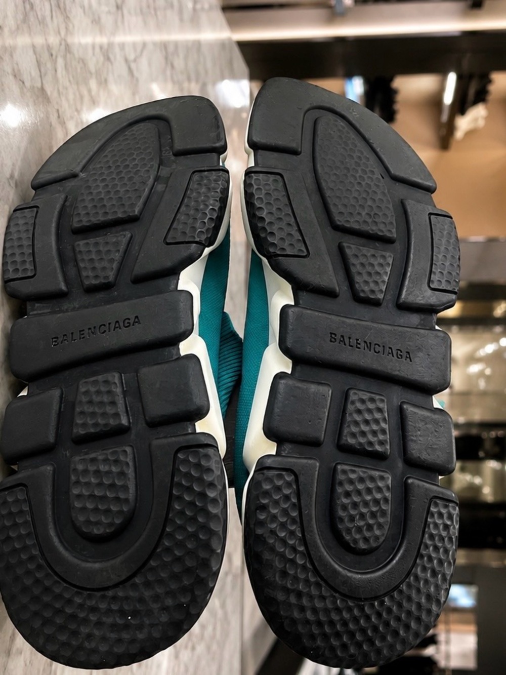 Balenciaga Men's Teal Knit Sock Sneaker with White Sole - Picture 5 of 6